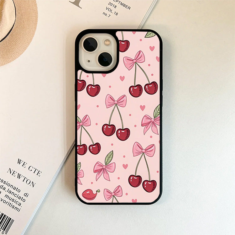 PInk Cherry Ribbon Bow Glass Cover