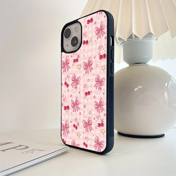 Pink Bow Heart Ribbon Glass Cover