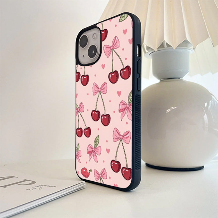 PInk Cherry Ribbon Bow Glass Cover