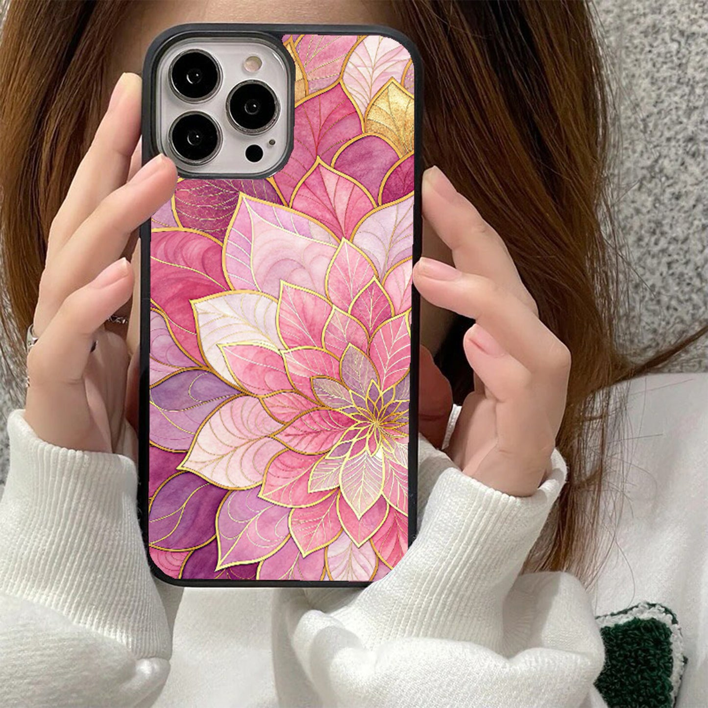 Rose Gold Floral Glass Cover