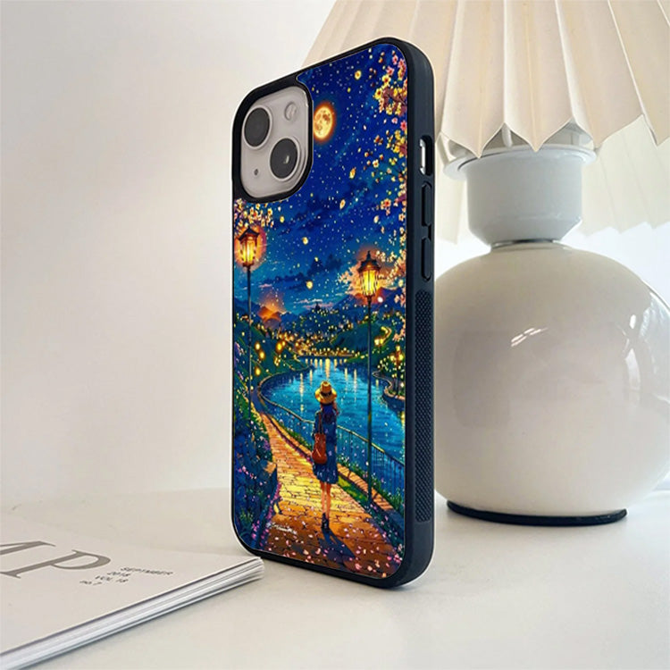 Walking Girl Moon Light Stery Glass Cover
