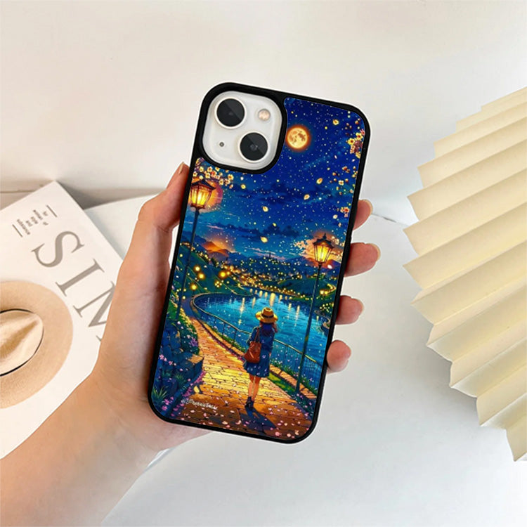 Walking Girl Moon Light Stery Glass Cover