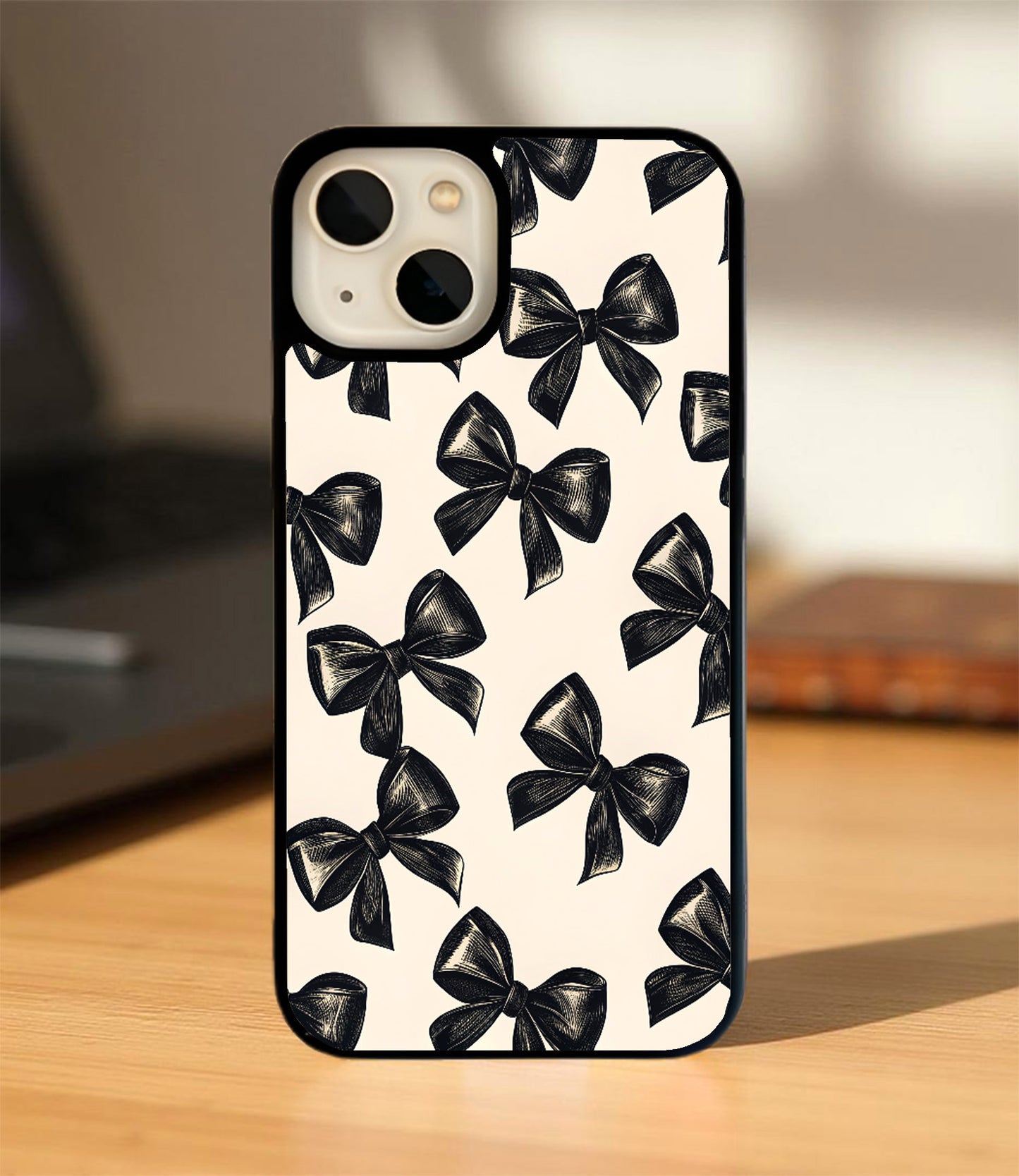 Black Bow With Peach Glass Cover
