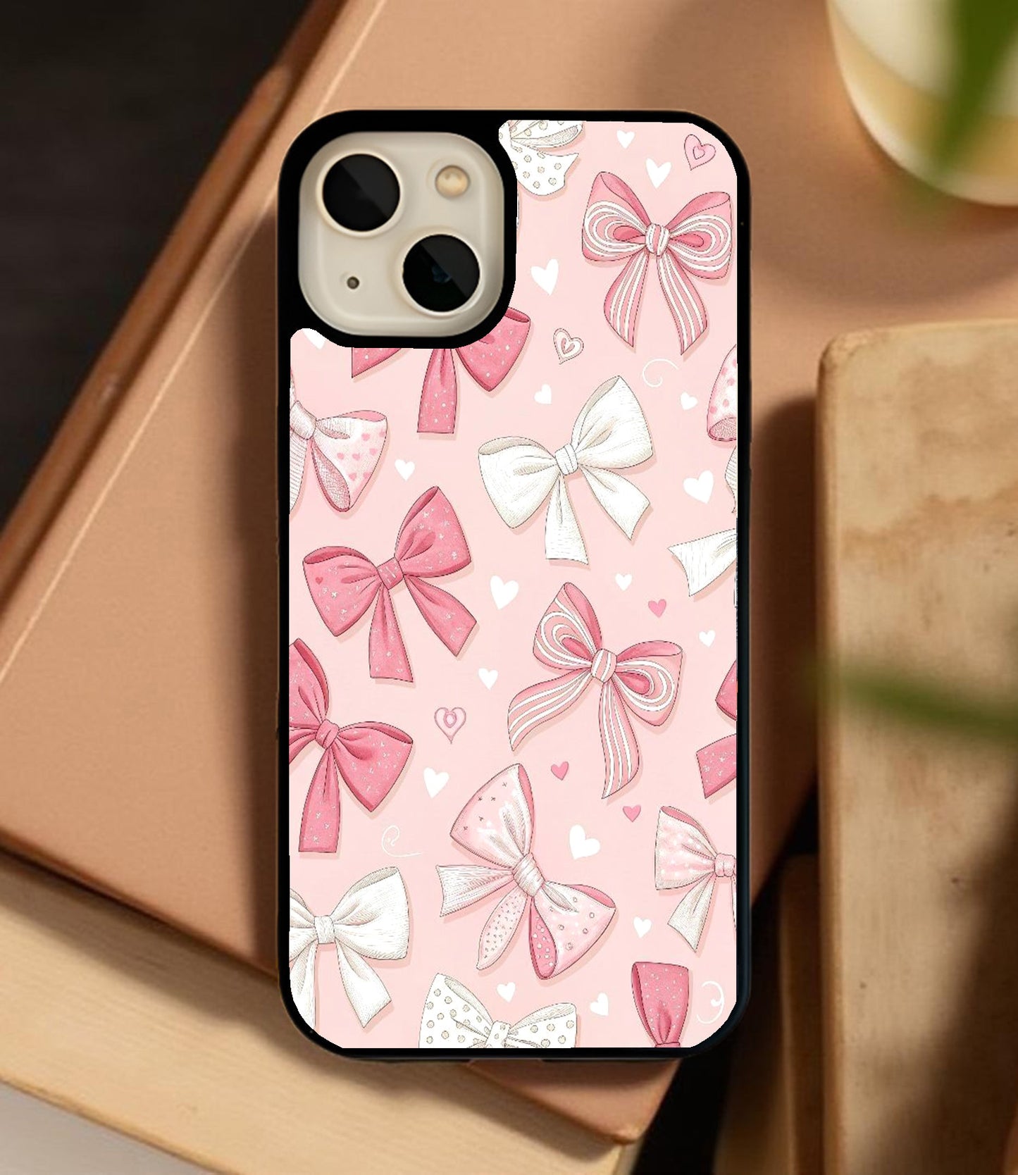 Pink and White Ribbon Bow Glass Cover