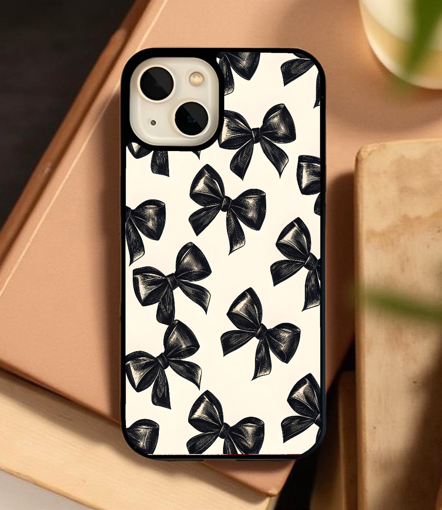 Black Bow With Peach Glass Cover