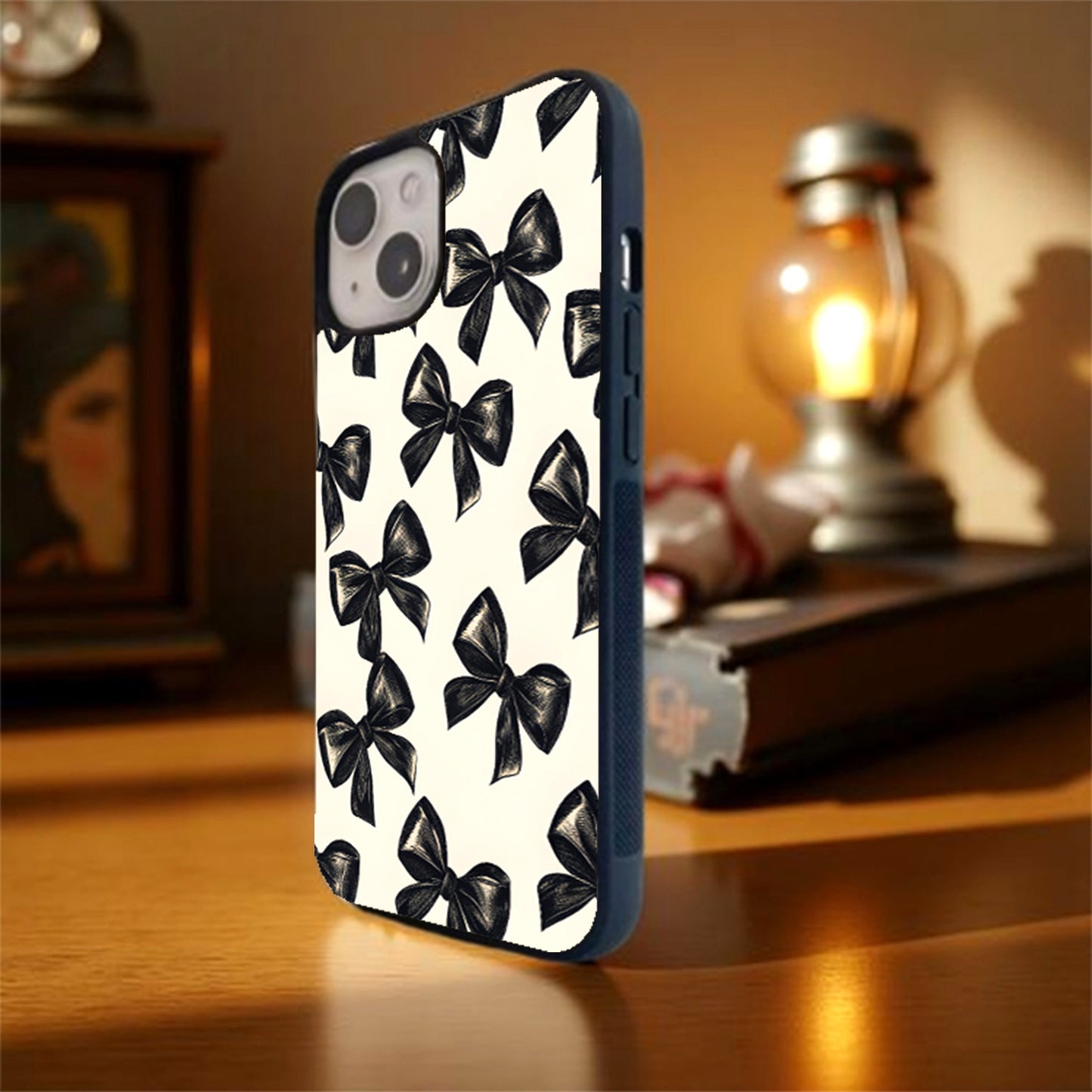 Black Bow With Peach Glass Cover