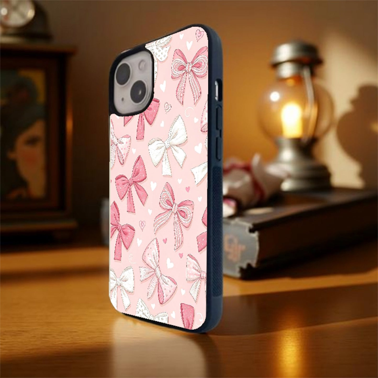 Pink and White Ribbon Bow Glass Cover