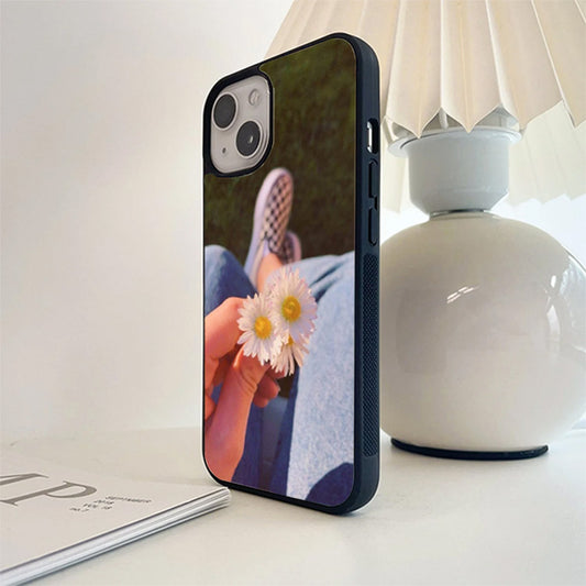 Two White Flower Glass Case