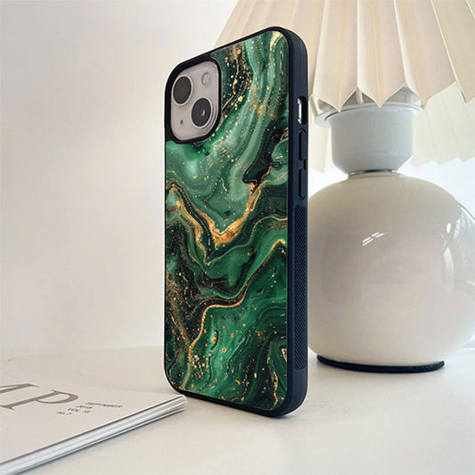 Green with Golden Veins Glass Cover