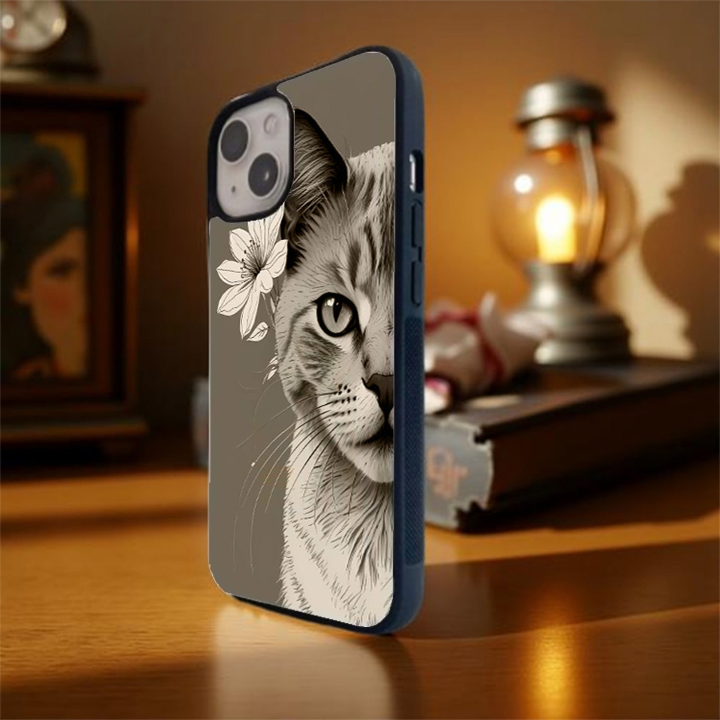 Grey Cat Charm Glass Cover