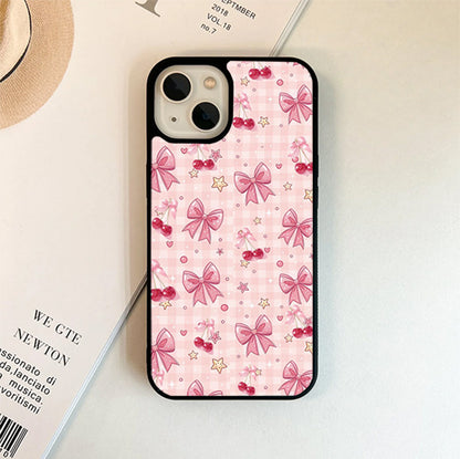Pink Bow Heart Ribbon Glass Cover