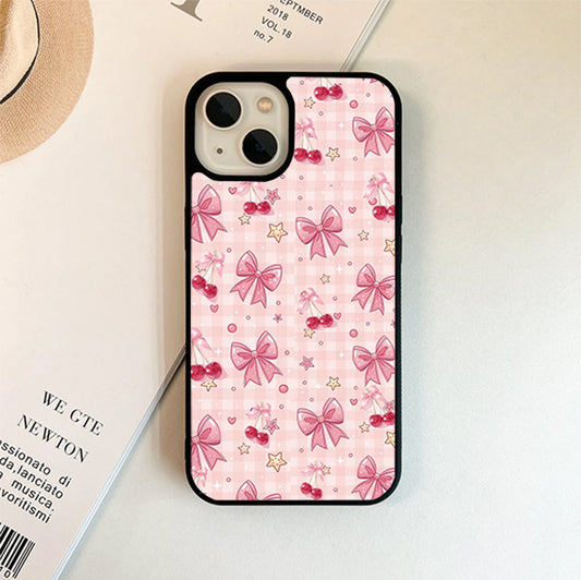 Pink Bow Heart Ribbon Glass Cover