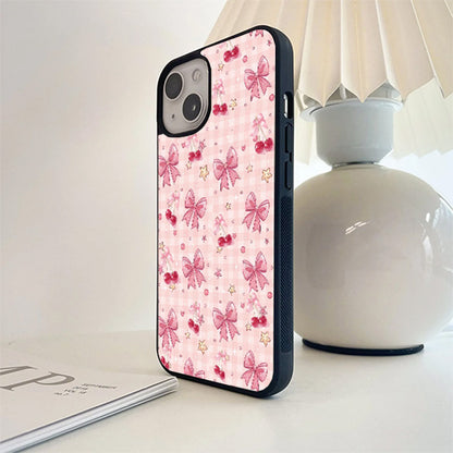 Pink Bow Heart Ribbon Glass Cover