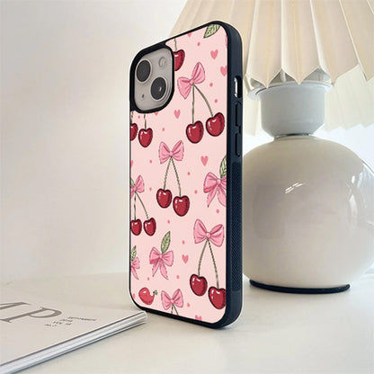 PInk Cherry Ribbon Bow Glass Cover