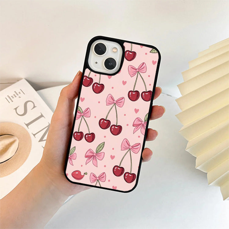 PInk Cherry Ribbon Bow Glass Cover
