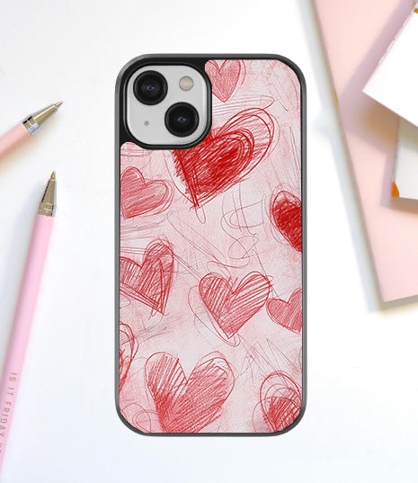 Red Heart Sketch Glass Cover