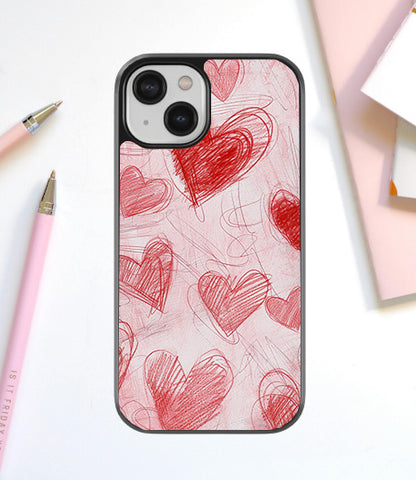 Red Heart Sketch Glass Cover