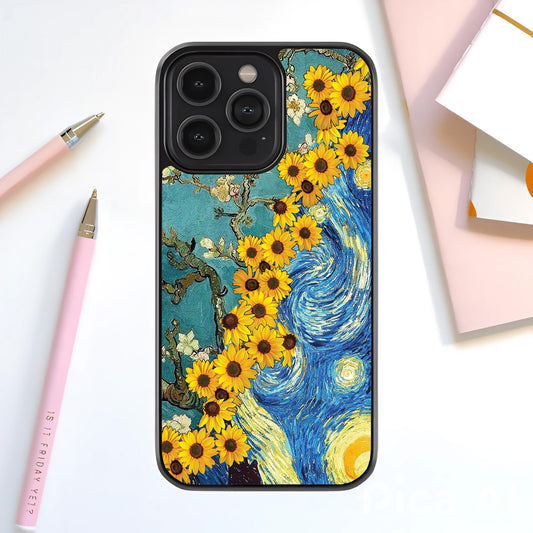Starry Sunflower Night Glass Cover