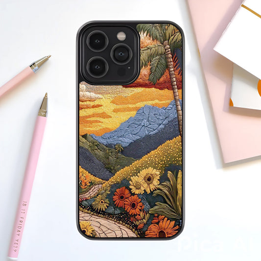 Sunset Mountain Blooms Glass Cover