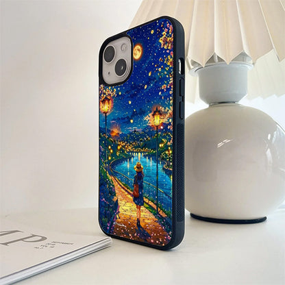 Walking Girl  Moon Light Stery Glass Cover