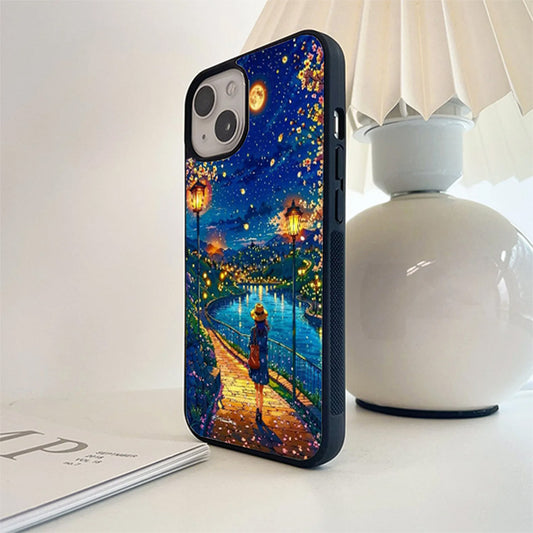Walking Girl  Moon Light Stery Glass Cover
