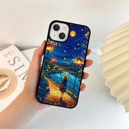 Walking Girl  Moon Light Stery Glass Cover