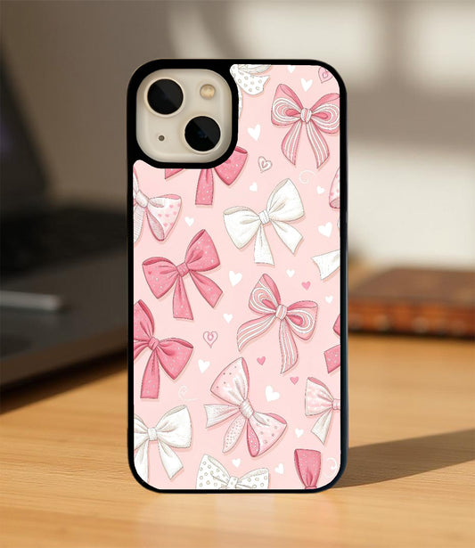 Pink and White Ribbon Bow Glass Cover
